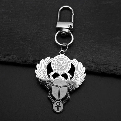Key Of Life Egyptian Scarab Eye of Ra Horus Symbol Stainless Steel Gold Color Pendant Necklace
