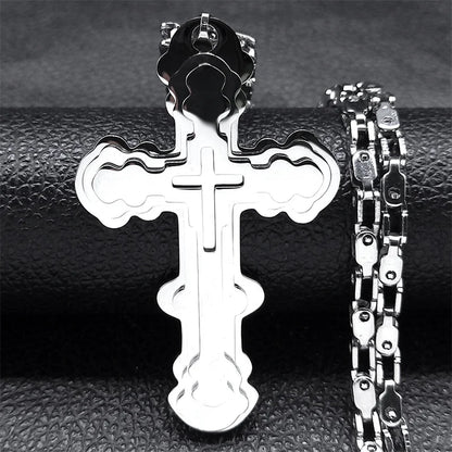 Men Big Cross Jesus Stainless Steel Gold Color Christ God Chain Necklace