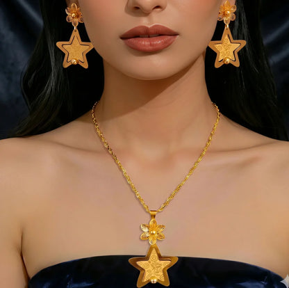 Women Bridal Ethiopian Indian 24k Gold Plated Dubai African Necklace and Earrings Sets
