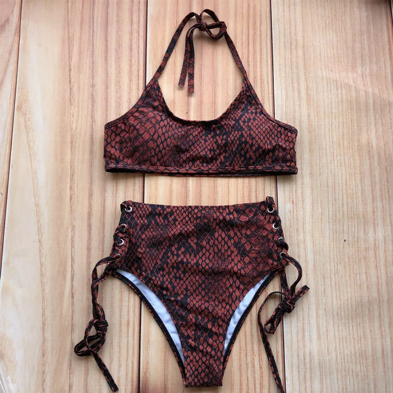 Women Swimsuit High Waist Bandage Sport Swimwear Bikini Push Up Beachwear Bathing Suit