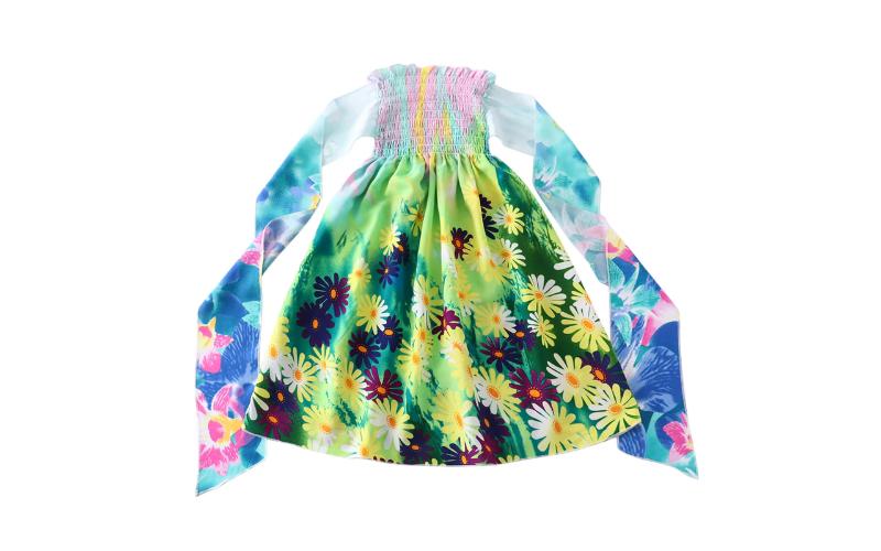 Kids Girls Floral Sling Ruffles Bohemian Beach Princess Birthday Party Dress w/ Necklaces