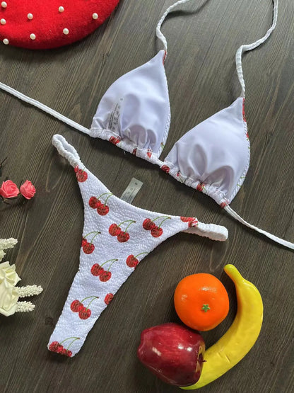 Women's Bikini Split Print Swimwear Fashion G-string Beach Swimsuit Suit