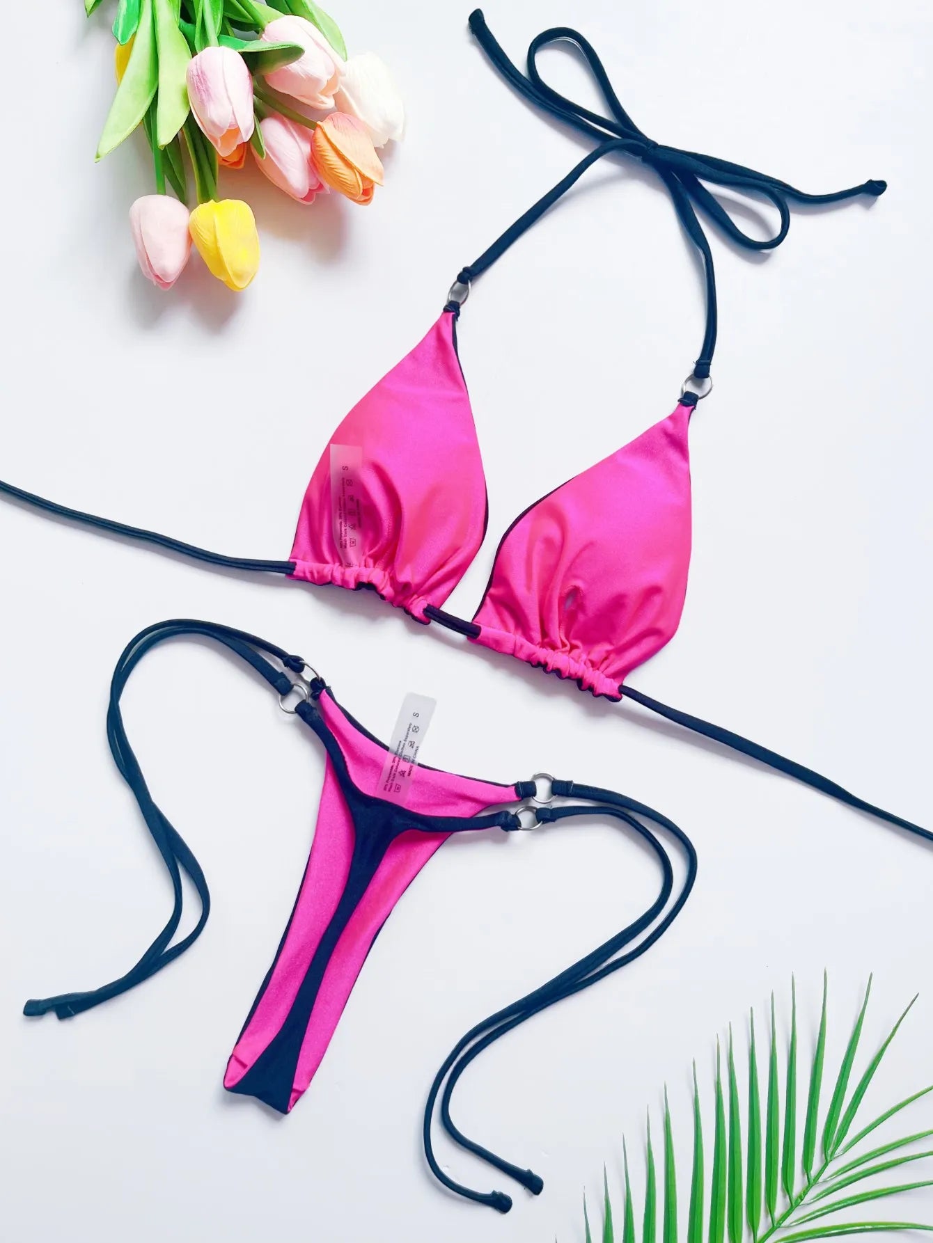 Sexy Solid Bandage Swimsuit Two-piece Triangle Swimwear Bathing Brazilian Bikini Suits