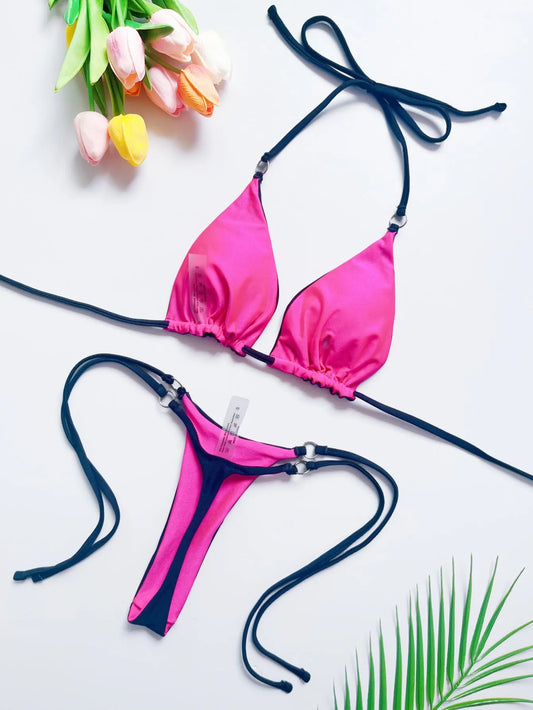 Sexy Solid Bandage Swimsuit Two-piece Triangle Swimwear Bathing Brazilian Bikini Suit