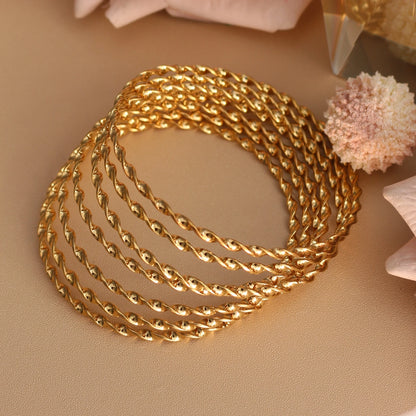 7pcs Stacking Bangle Design Roman Style Stainless Steel Gold Color Bracelet Gifts