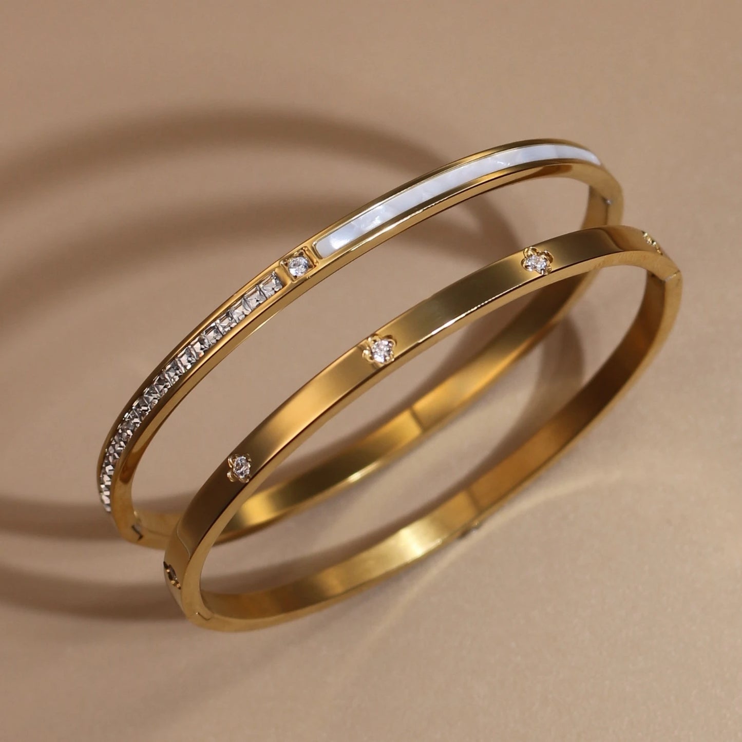 Geometric Crystal Design 18K Gold Plated Stainless Steel Bangle Bracelet Women's Jewelry Gift