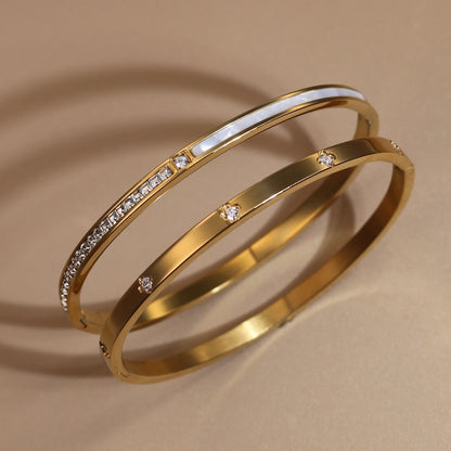 Geometric Crystal Design 18K Gold Plated Stainless Steel Bangle Bracelet Women's Jewelry Gift