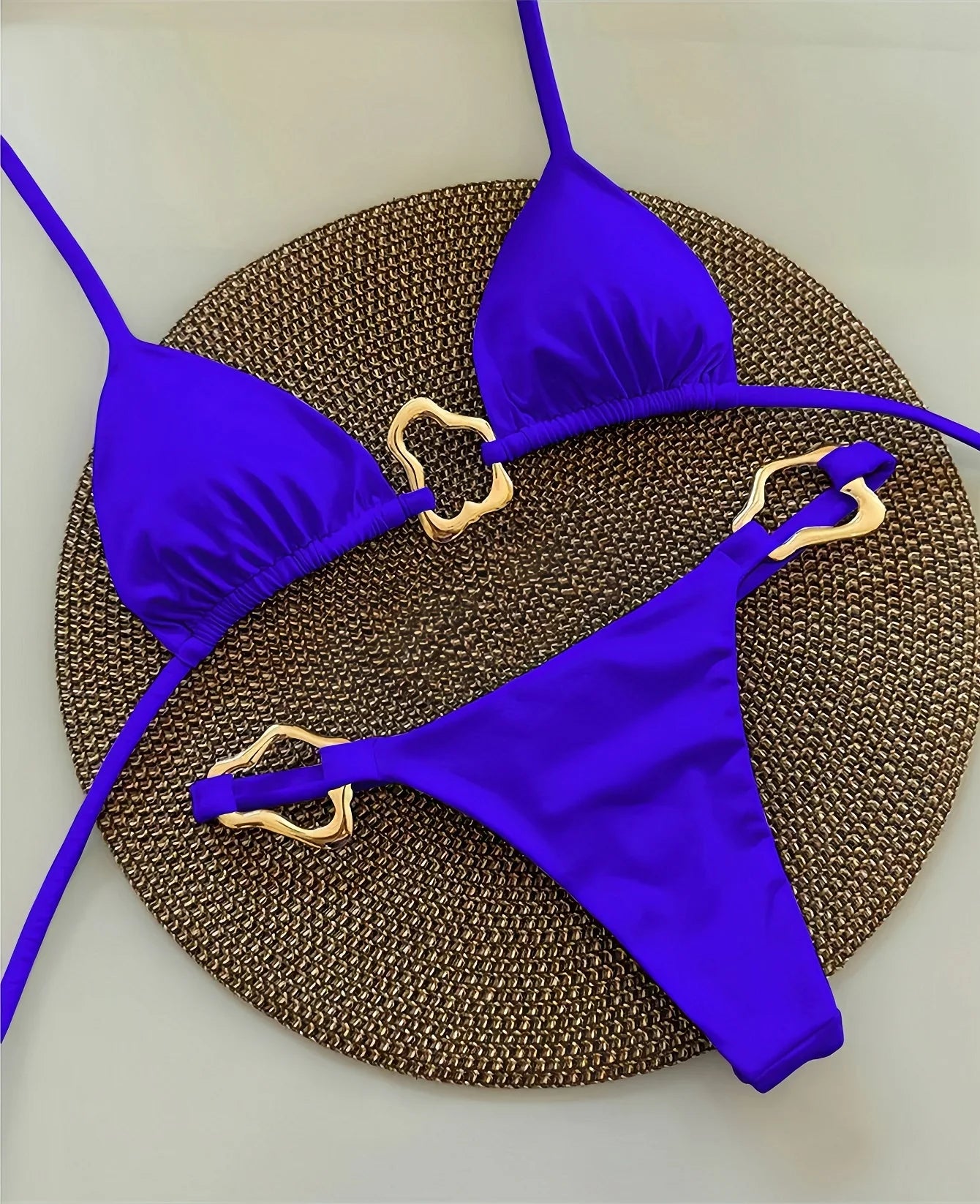 Women Bikini Solid Color Lace-up Split Two-piece Swimsuit Swimwear Suit