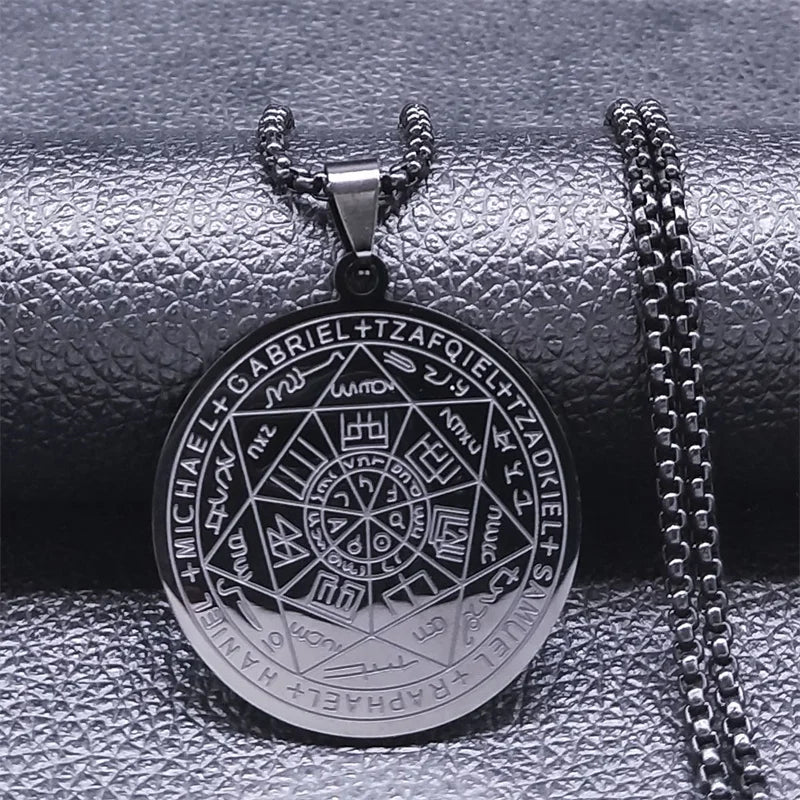 Men Seal of Solomon Talisman Protection Seven Archangels Amulet Stainless Steel Necklace