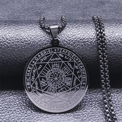Men Seal of Solomon Talisman Protection Seven Archangels Amulet Stainless Steel Necklace