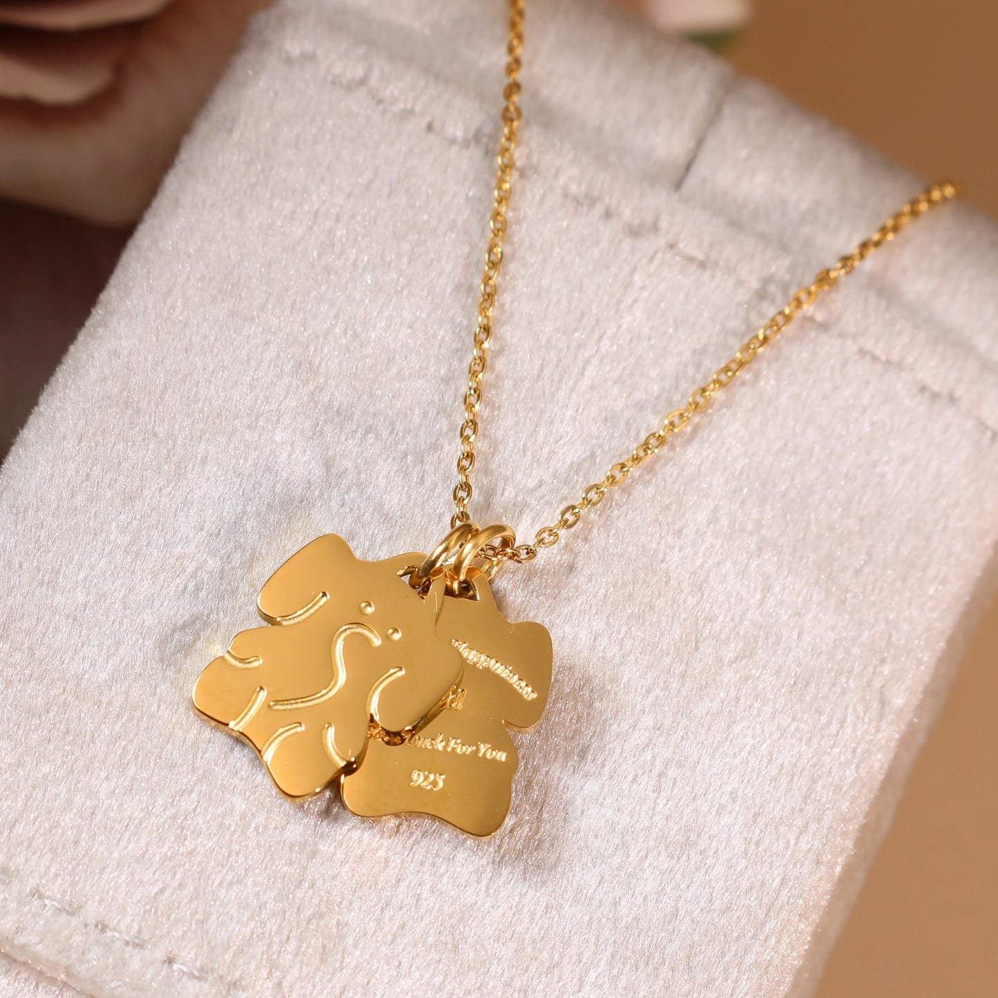 Small Elephant Double Pendant Designer Stainless Steel 18K Gold Plated Women's Necklace