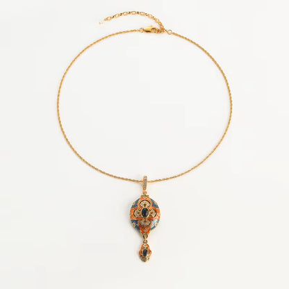 Women Hollowed Out Carvings Oval Enamel Dubai Gold Color Petal Pendant Necklace Earrings Rings