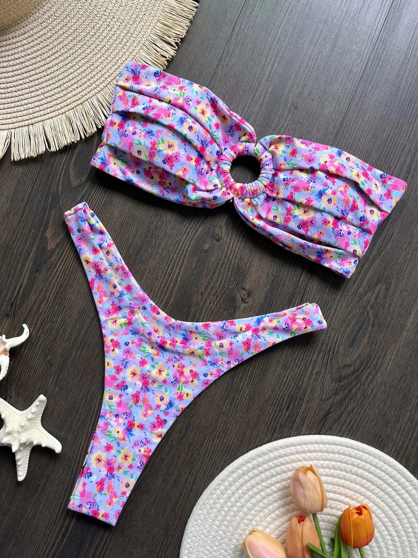 Sexy Colorful Floral Printed Bikini Swimsuit Two-pieces Bikini Bather Bathing Suit