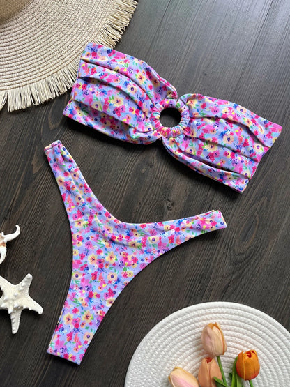 Sexy Colorful Floral Printed Bikini Swimsuit Two-pieces Bikini Bather Bathing Suit