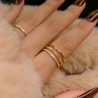Women 18k Gold Wedding Zircon Inlaid Triple Layer Stainless Steel Fashion Ring