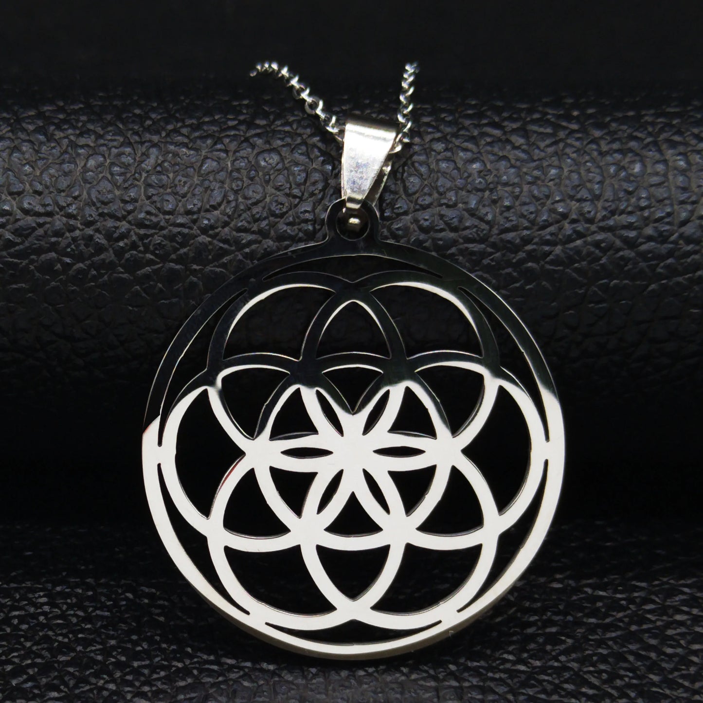Women Men Sacred Geometry Seed of Life Talisman Yoga Flower of Life Stainless Steel Mandala Necklace