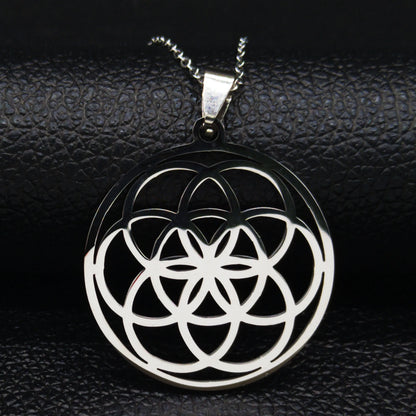 Women Men Sacred Geometry Seed of Life Talisman Yoga Flower of Life Stainless Steel Mandala Necklace