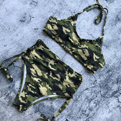 Women Swimsuit High Waist Bandage Sport Swimwear Bikini Push Up Beachwear Bathing Suit