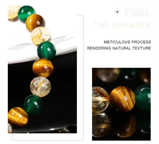 Natural Yellow Tiger Eye Stone Green Agate Citrine Mixed Energy Bead Handmade Bracelets