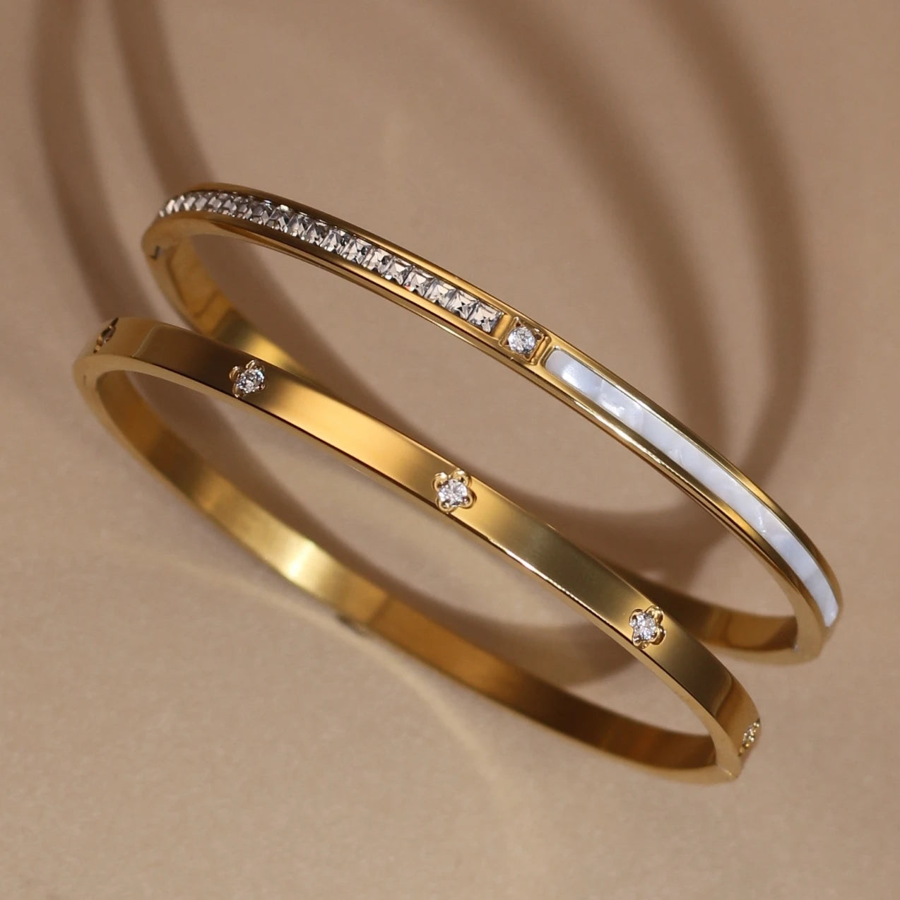 Geometric Crystal Design 18K Gold Plated Stainless Steel Bangle Bracelet Women's Jewelry Gift
