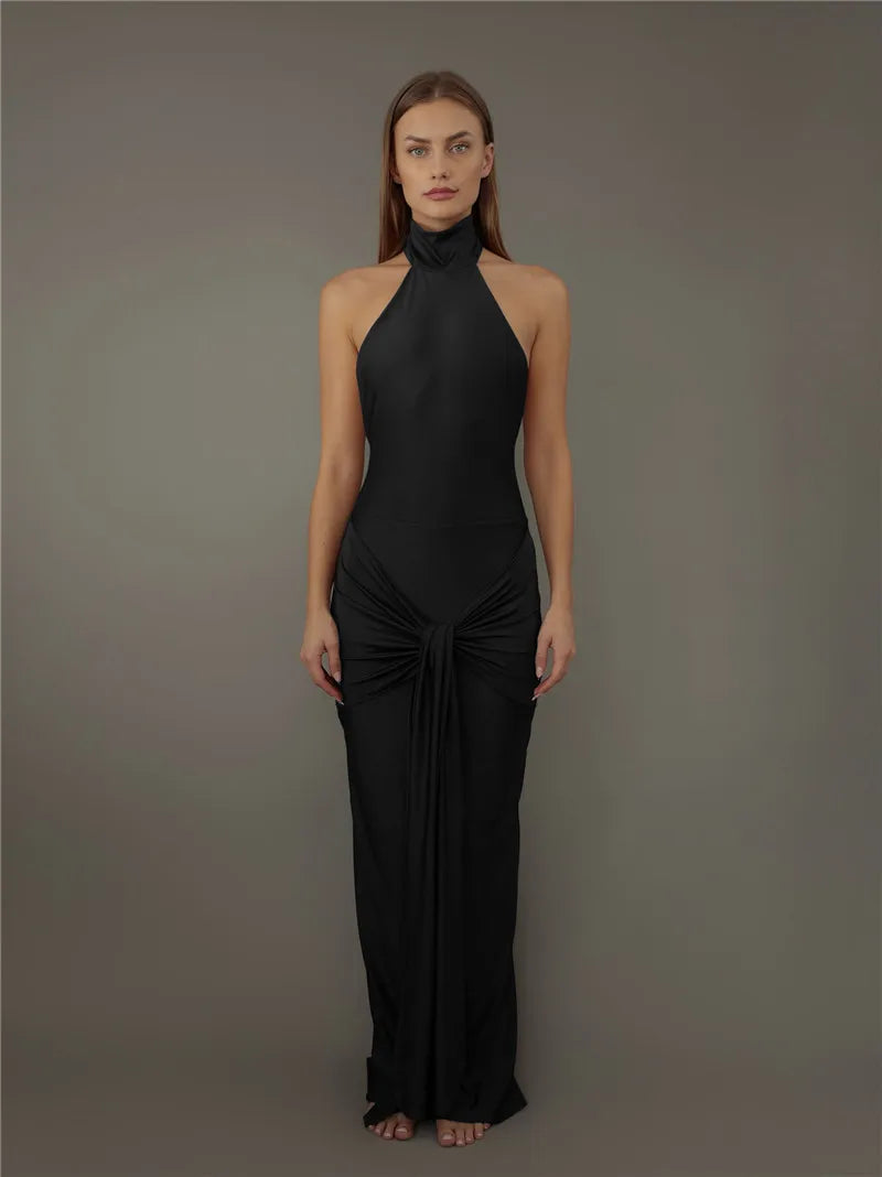 Women Irregular Backless Bodycon Maxi Turtleneck Sleeveless Party Long Dress