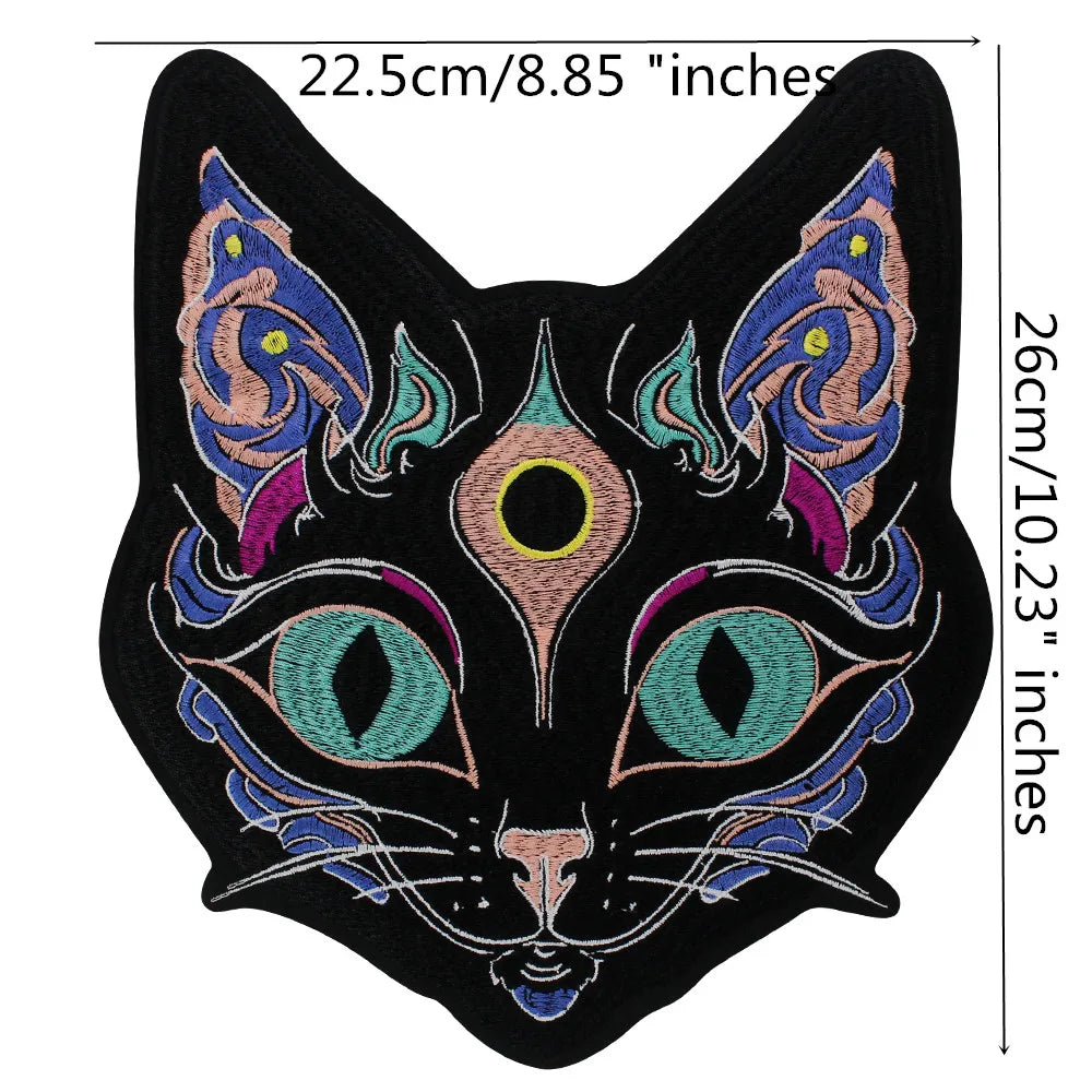 Embroidery Domineering Black Moon Cat Patch Appliques Iron on Patches Badge Clothes Sewing