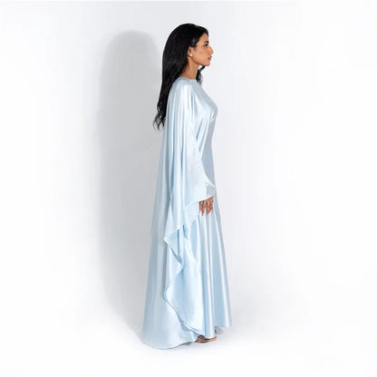 Women Satin Cloak Long Sleeve Loose Kaftan Fashion O Neck Long Dress