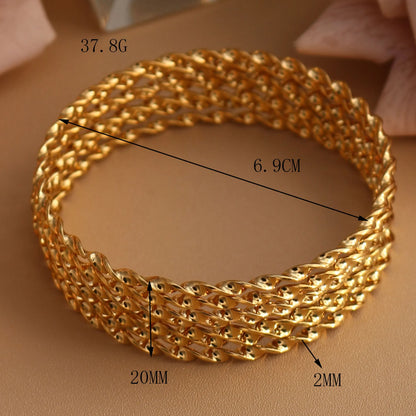 7pcs Stacking Bangle Design Roman Style Stainless Steel Gold Color Bracelet Gifts