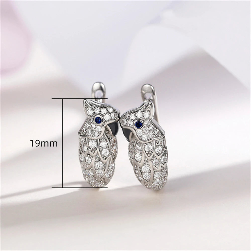 Women Creative Animal Cartoon Design Parrot Zircon Ear Hooks Earrings