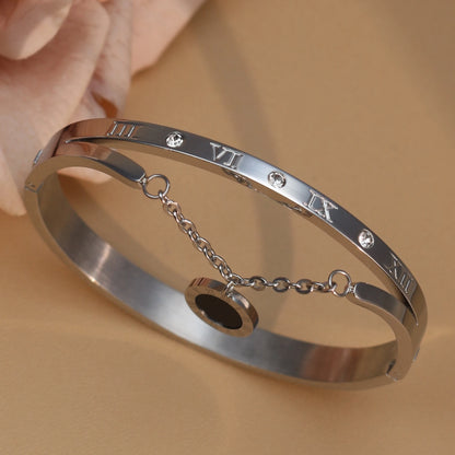 Women's Roman Digital Crystal Acrylic Pendant Fashion Stainless Steel Bracelet