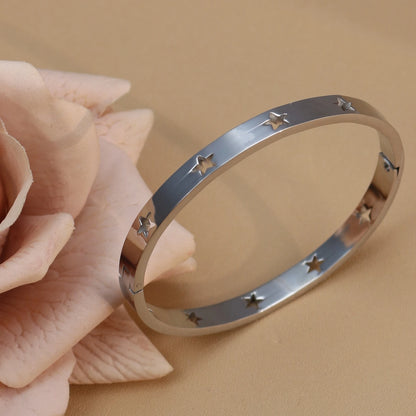 18K Gold Plated Stainless Steel Hollow Star Zircon Bracelet Bangle