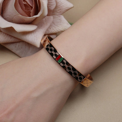 18K Gold Plated Stainless Steel 55MM Red Green Bangles Fashionable Bracelet