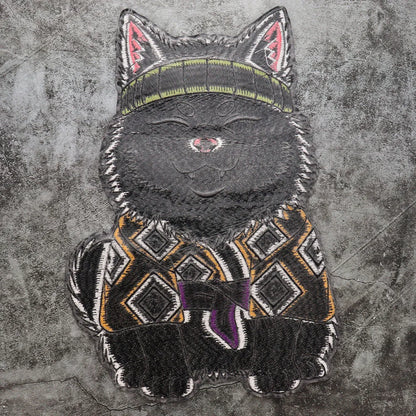 Japanese Cartoon Noodle-Eating Cloak Cat Embroidered Patches Iron on Badges Twill Craft Sticker Clothes