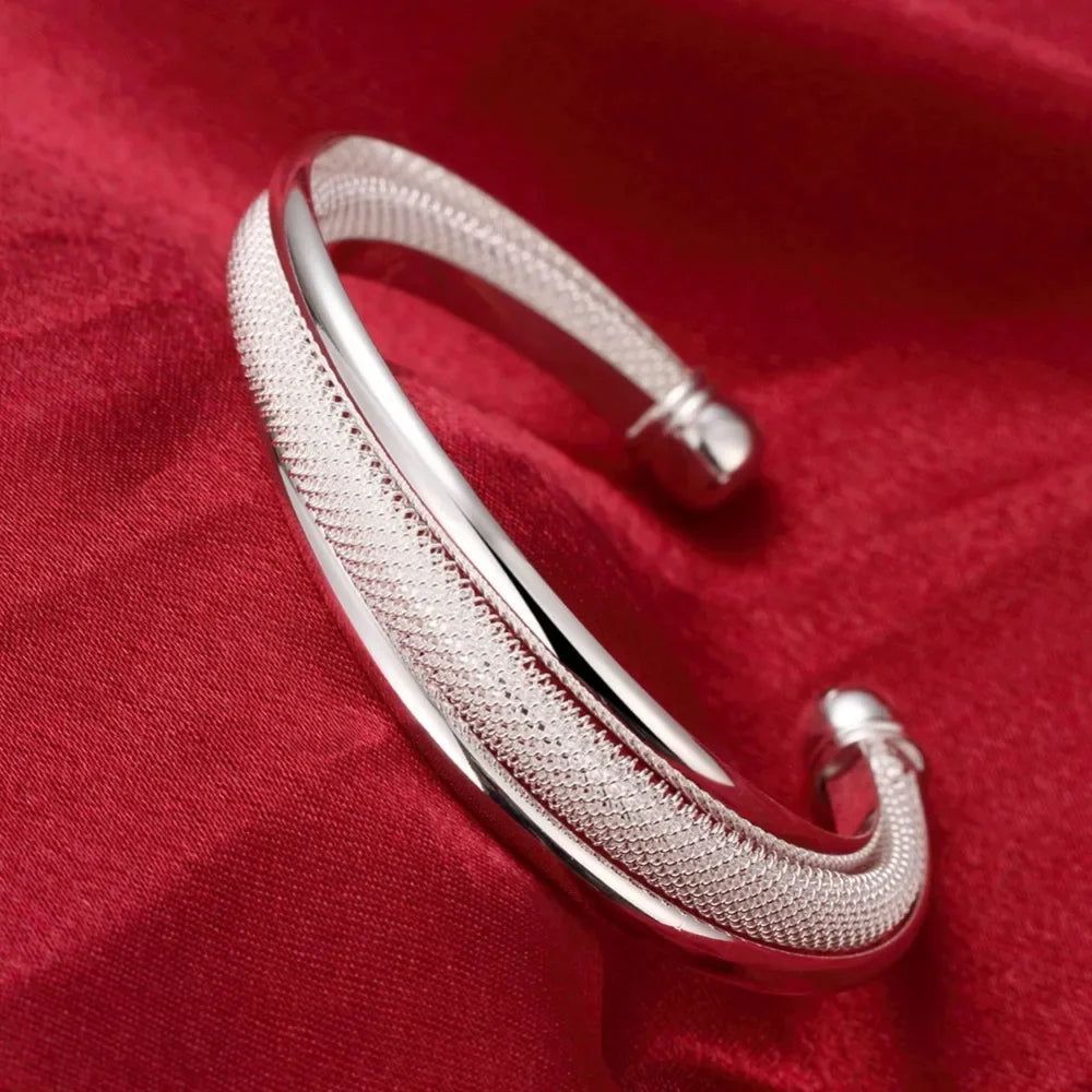 925 Sterling Silver Charms Open Women Fashion Adjustment Cuff Wedding Bangles Bracelet