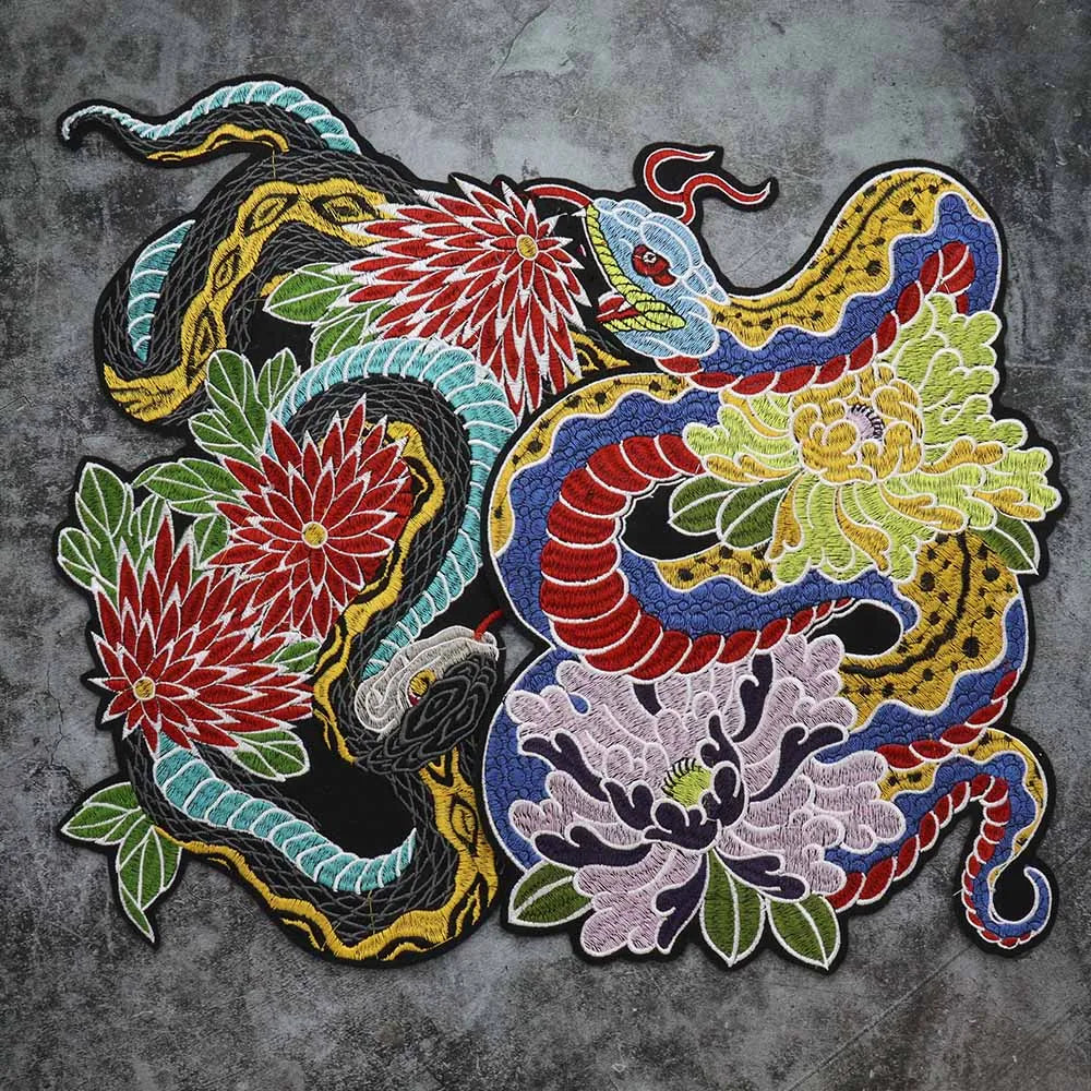 Colorful Python Embroidered Motorcycle Patch Appliques Iron on Patches Badge Clothes Sewing