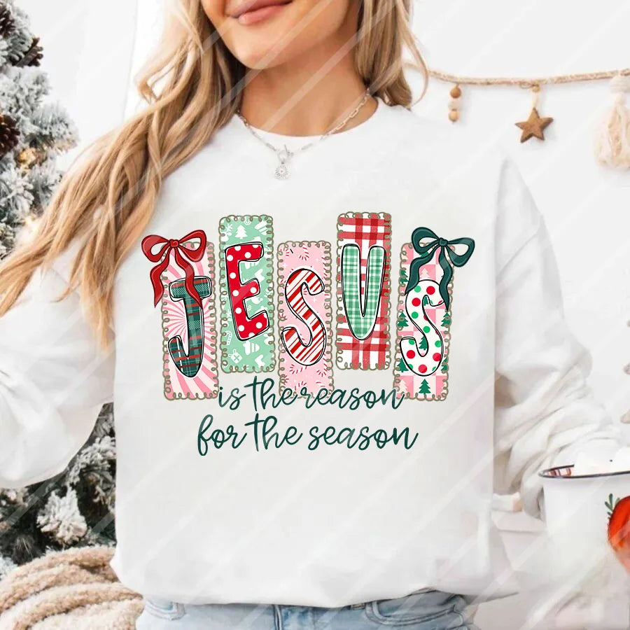 Christmas Jesus Is The Reason For The Season DIY Iron-On Heat Transfer Sticker T-shirts Sweatshirts Bag Pillowcase Xmas Decor