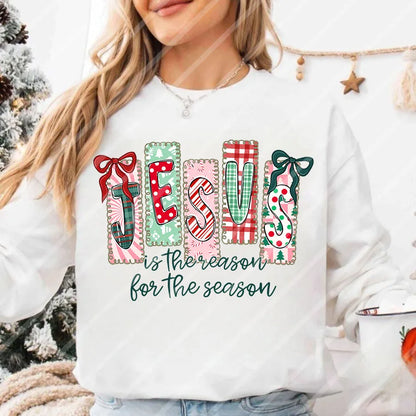 Christmas Jesus Is The Reason For The Season DIY Iron-On Heat Transfer Sticker T-shirts Sweatshirts Bag Pillowcase Xmas Decor