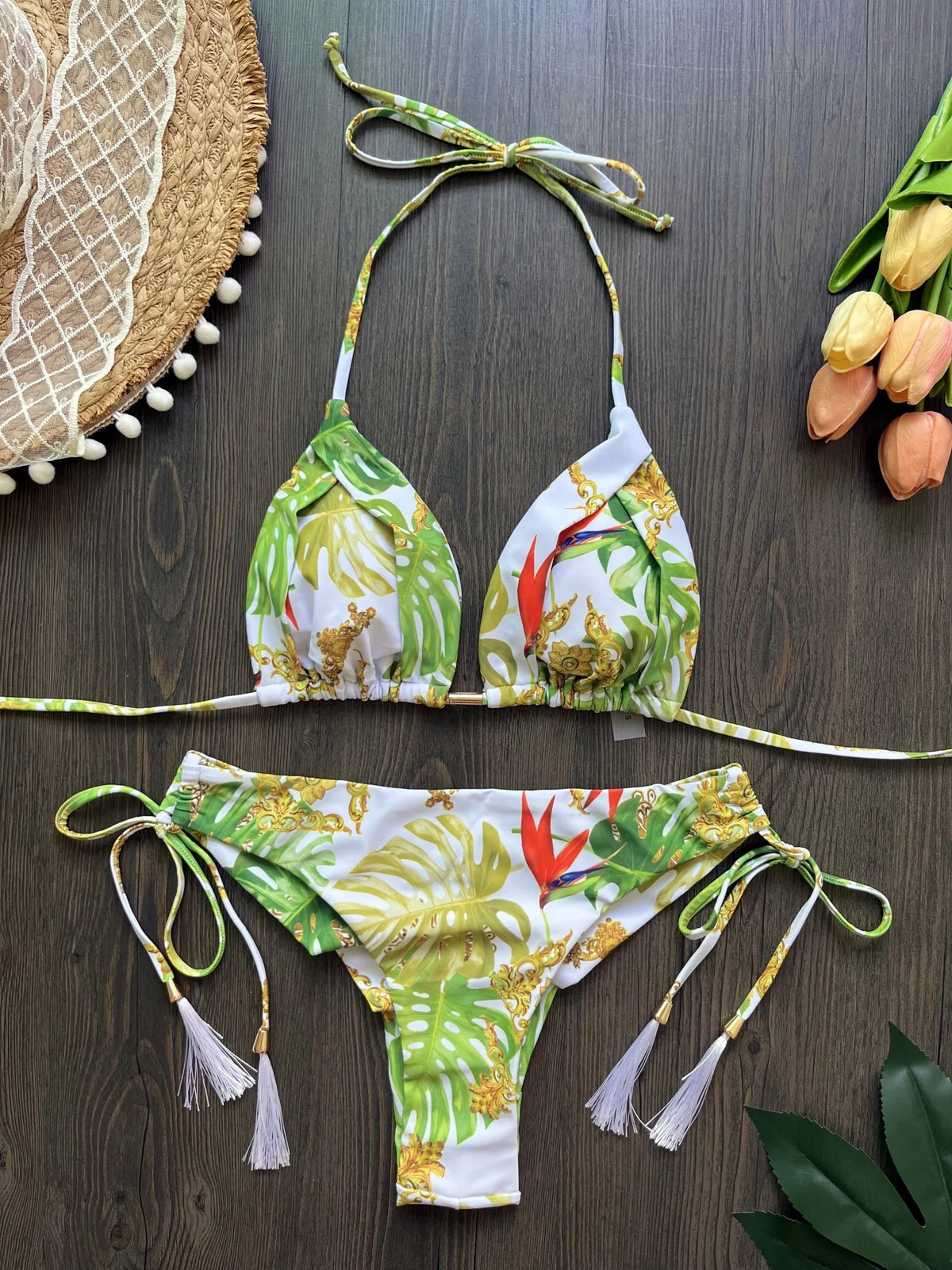 Sexy Print Bandage Women Swimsuit Two-piece Triangle Halter Swimwear Bathing Brazilian Bikinis Suit