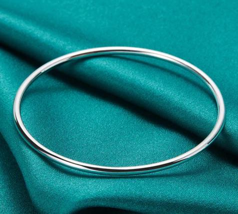 925 Sterling Silver 3mm Solid Smooth Bangle Woman Man Wedding Engagement Bracelet