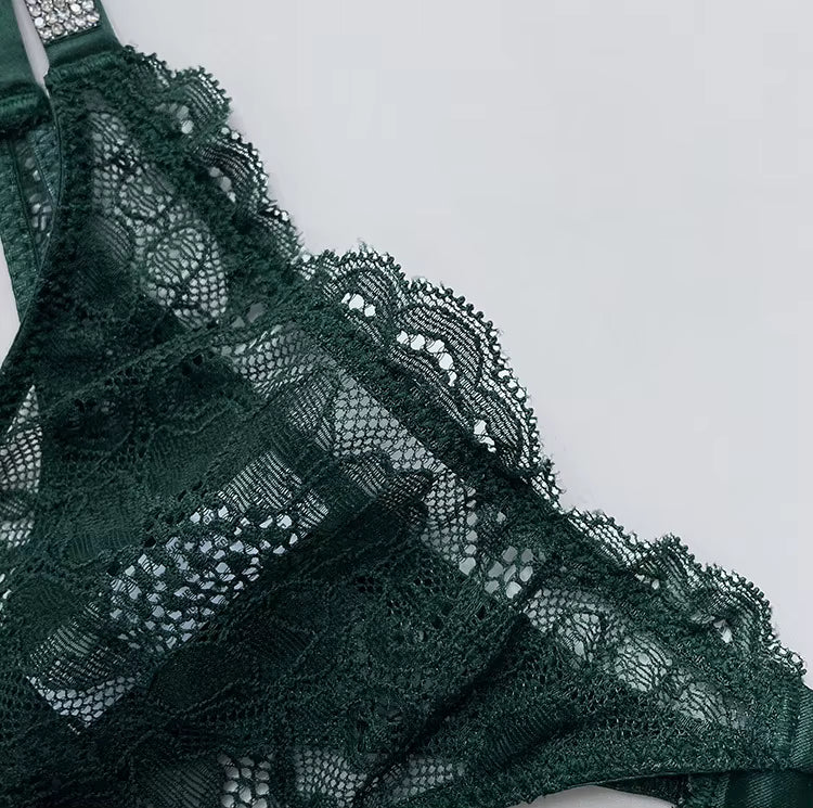 Women Lace Seamless Underwear Rhinestone G-String Thong Low Rise Panties Briefs