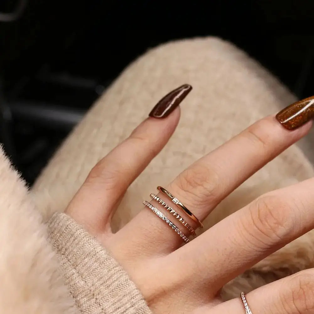 Women 18k Gold Wedding Zircon Inlaid Triple Layer Stainless Steel Fashion Ring