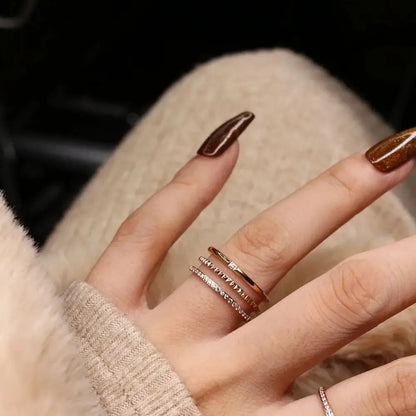 Women 18k Gold Wedding Zircon Inlaid Triple Layer Stainless Steel Fashion Ring