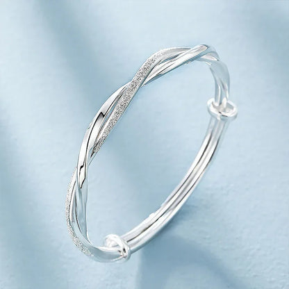 925 Sterling Silver Charms Open Women Fashion Adjustment Cuff Wedding Bangles Bracelet