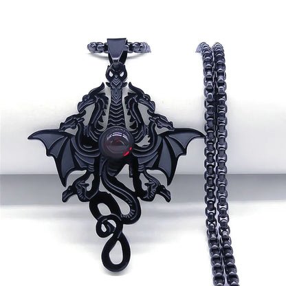 Men Stainless Steel Gothic Black Witchcraft Dragon Satan Viking Wolf Owl Wizard Necklace