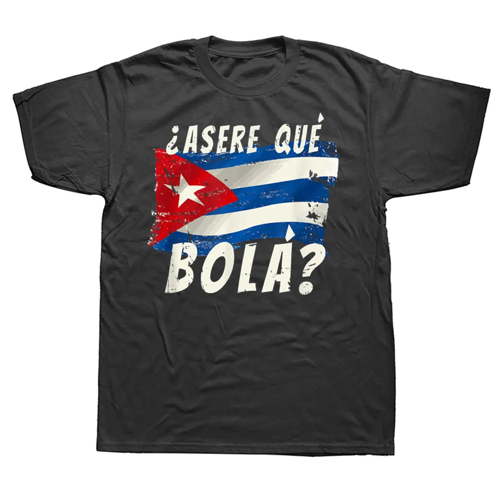 Men Cuban Flag Funny Spanish Greeting Graphic Cotton Short Sleeve Tees T-shirt