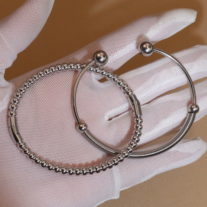 Women 18K Gold-Plated Stainless Steel Bead Open Bracelet Clasp Design Bangles Jewelry