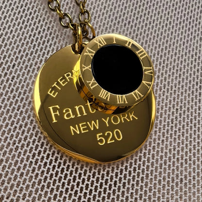 Classic Design Roman Numerals Round Plaque Pendant Titanium Steel Women's Necklace Jewelry Gifts