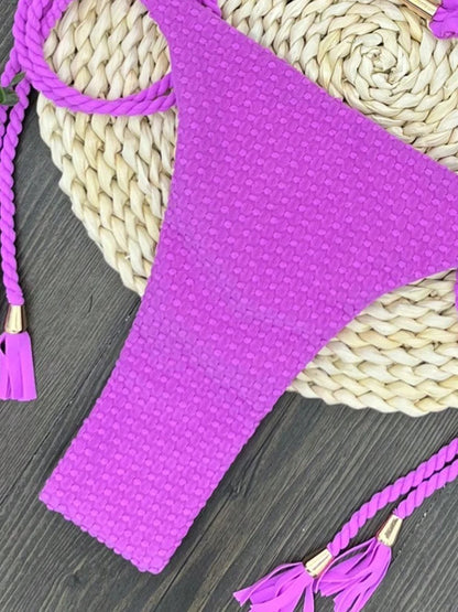 Women's Swimsuit Triangle Woven Tope Hanging Neck Two Pieces Bikini Swimwear Suit