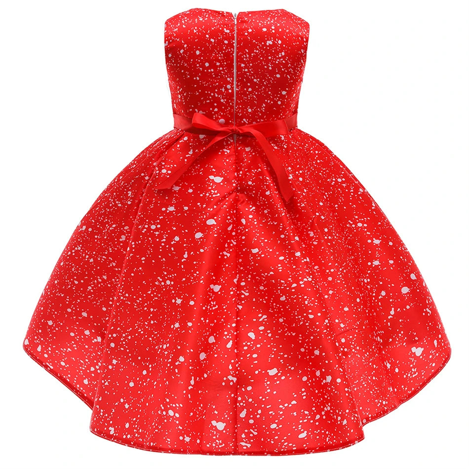 Kids Girls Princess Cartoon Santa Claus Snowflake Costume Xmas Party Print Dress