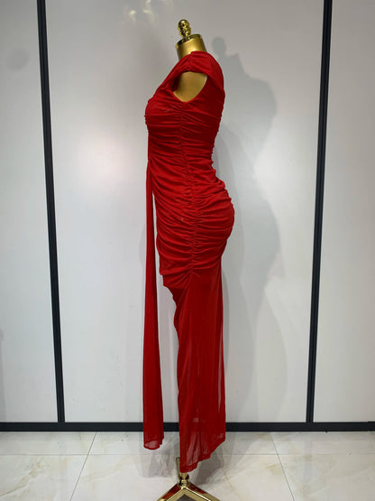 Sexy Sleeveless O-Neck Cut Out Bodycon Mesh Long Dress Celebrity Evening Party Club Dress